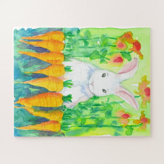 Weißes Bunny Rabbit Carrots Kinder Puzzle (Horizontal)