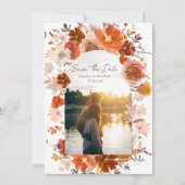 Weißes Burnt Orange Floral Wedding Arch Foto Save The Date (Vorderseite)