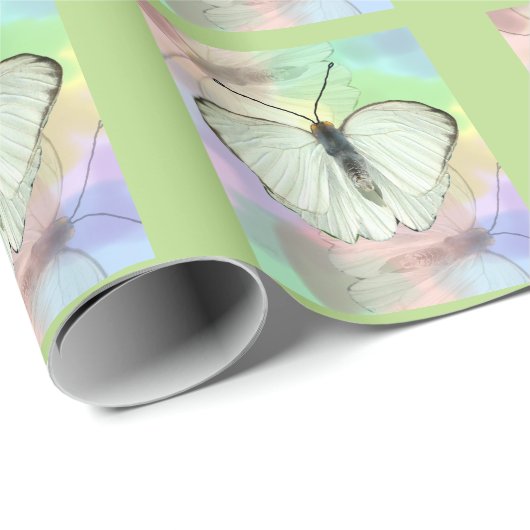 Weißes Butterfly-Papier Geschenkpapier (Rolleneckpunkt)