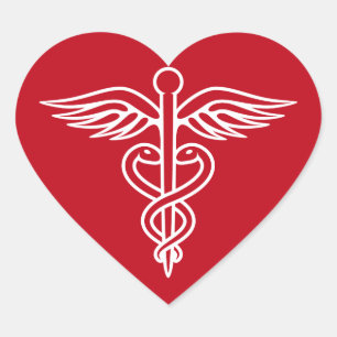 Weißes Caduceus Logo auf dem Aufkleber für rote Är
