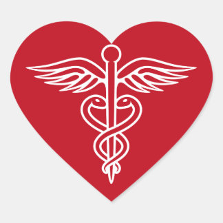 Weißes Caduceus Logo auf dem Aufkleber für rote Är