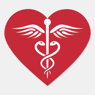 Weißes Caduceus Logo auf dem Aufkleber für rote Är