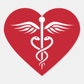 Weißes Caduceus Logo auf dem Aufkleber für rote Är