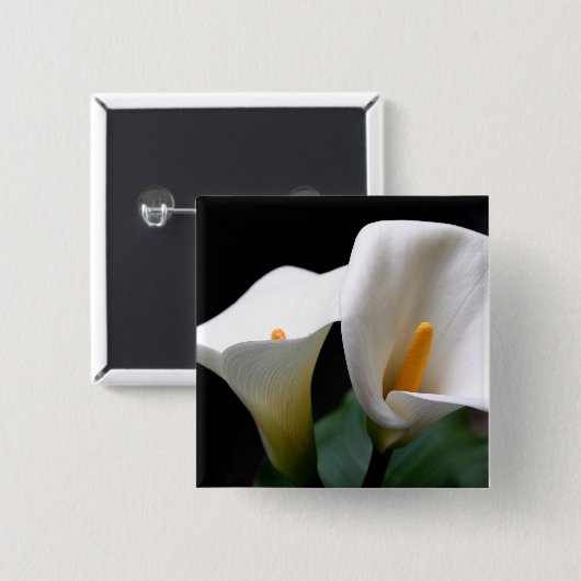 Weißes Calla-Lilien-Blumen-Quadrat-Button Button (Vorne & Hinten)