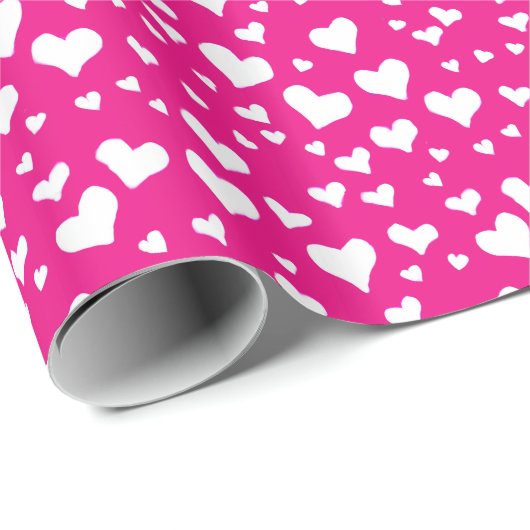 Weißes Chalk Herz auf Fuchsia Pink Geschenkpapier (Rolleneckpunkt)