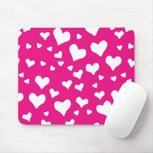 Weißes Chalk Herz auf Fuchsia Pink Mousepad (Mit Mouse)
