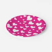 Weißes Chalk Herz auf Fuchsia Pink Pappteller (Schrägansicht)