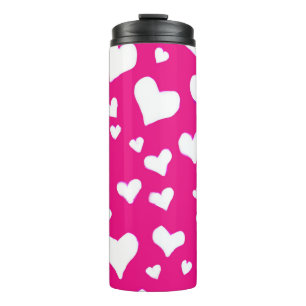 Weißes Chalk Herz auf Fuchsia Pink Thermosbecher