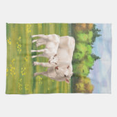 Weißes Charolais Kuh und Niedliches Rindfleisch Ri Geschirrtuch (Horizontal)