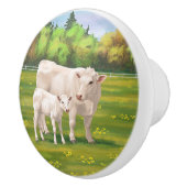 Weißes Charolais Kuh und Niedliches Rindfleisch Ri Keramikknauf (Rechts)