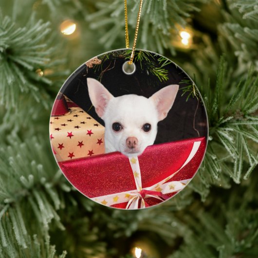 Weißes Chihuahua Weihnachten Keramik Ornament (Baum)
