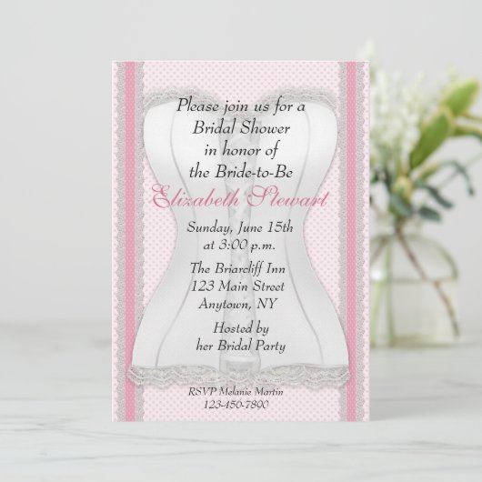 Weißes Corset-Brautparty Einladung (Stehend Vorderseite)