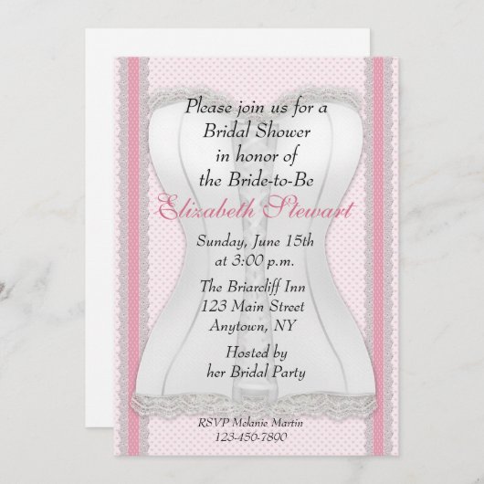 Weißes Corset-Brautparty Einladung (Vorne/Hinten)