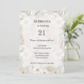 Weißes Cream Blume Blaue Schmetterlinge zum Geburt Einladung (Stehend Vorderseite)