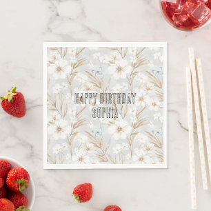 Weißes Cream Blume Blaue Schmetterlinge zum Geburt Serviette