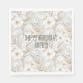 Weißes Cream Blume Blaue Schmetterlinge zum Geburt Serviette (Vorderseite)