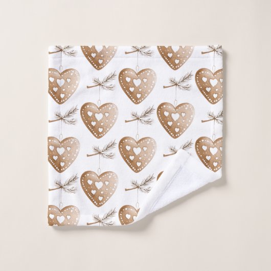 Weißes Cream Gingerbrot Keks Herz Weihnachten Badhandtuch Set (Waschlappen)