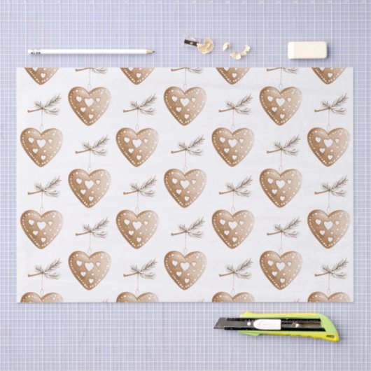 Weißes Cream Herz Gingerbrot Keks Weihnachten Seidenpapier (Handwerk)