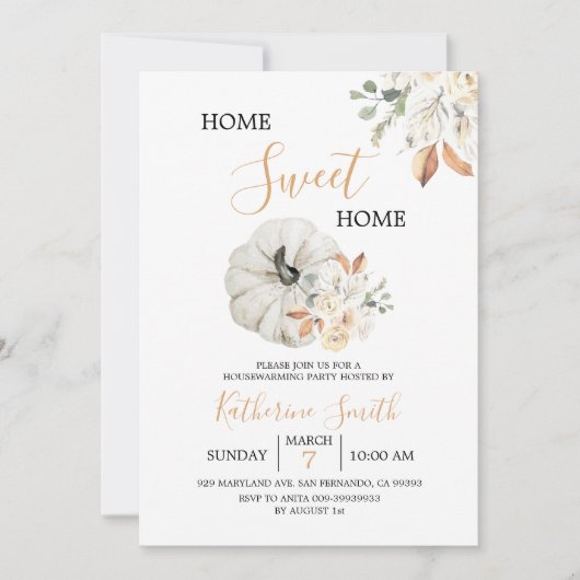 Weißes Cream Pumpkin Blumenhaus Party Einladung (Vorderseite)