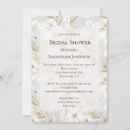 Weißes Creme Blume Blaue Schmetterlinge Brautparty Einladung