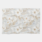 Weißes Creme Blume Blaue Schmetterlinge Brautparty Geschirrtuch (Horizontal)