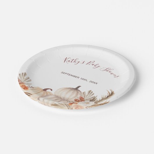 Weißes Creme Pumpkin Rustikales Party Pappteller (Schrägansicht)