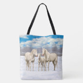 Weißes Cremello Quarter Pferde im Schnee Tasche (Rückseite)