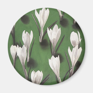 Weißes Crocus-Blumenmuster im Vintage-Stil, Garten Magnet