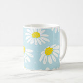 Weißes Daisy blaues Hintergrund Nahtlos Kaffeetasse (VorderseiteRechts)