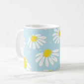 Weißes Daisy blaues Hintergrund Nahtlos Kaffeetasse (Vorderseite Links)