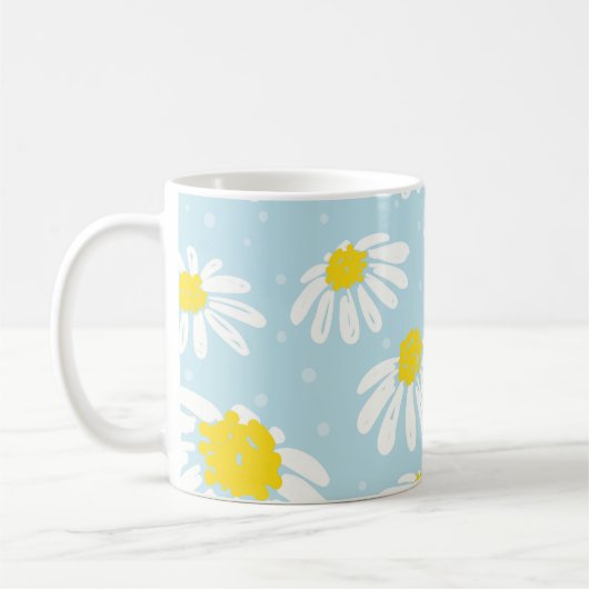 Weißes Daisy blaues Hintergrund Nahtlos Kaffeetasse (Links)