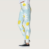 Weißes Daisy blaues Hintergrund Nahtlos Leggings (Links)