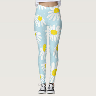 Weißes Daisy blaues Hintergrund Nahtlos Leggings