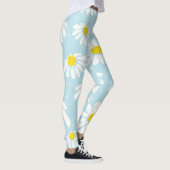 Weißes Daisy blaues Hintergrund Nahtlos Leggings (Rechts)