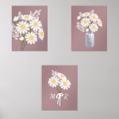 Weißes Daisy-Blume Monogramm Rosy-Braun-Set 3 Bilderwand Sets (Vorderseite)