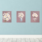 Weißes Daisy-Blume Monogramm Rosy-Braun-Set 3 Bilderwand Sets (Holzboden)