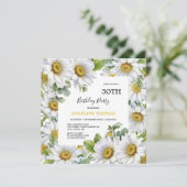 Weißes Daisy Blumengrün Foto Geburtstag Einladung (Stehend Vorderseite)