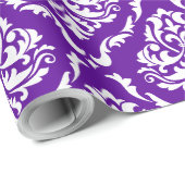Weißes Damastmuster auf lila Verpackungen Geschenkpapier (Rolleneckpunkt)