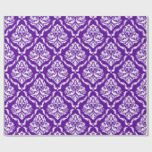 Weißes Damastmuster auf lila Verpackungen Geschenkpapier (Flach)