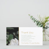 Weißes Denkmal-Beileid der Pfingstrosen-2 danken Dankeskarte (Stehend Vorderseite)