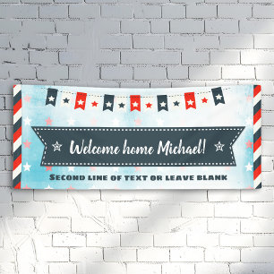 Weißes des willkommenen Zuhause rotes und blaues Banner