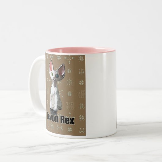 Weißes Devon Rex Zweifarbige Tasse (Vorderseite Links)