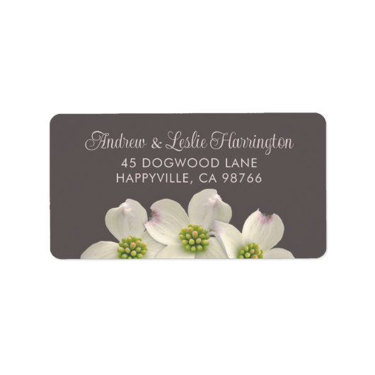 Weißes Dogwood-Blume auf dem Räucherbraun Adressaufkleber (Vorne)