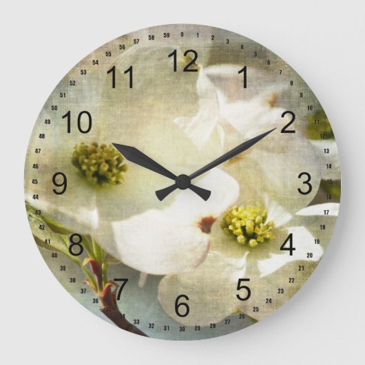 Weißes Dogwood-Blume Große Wanduhr (Vorderseite)