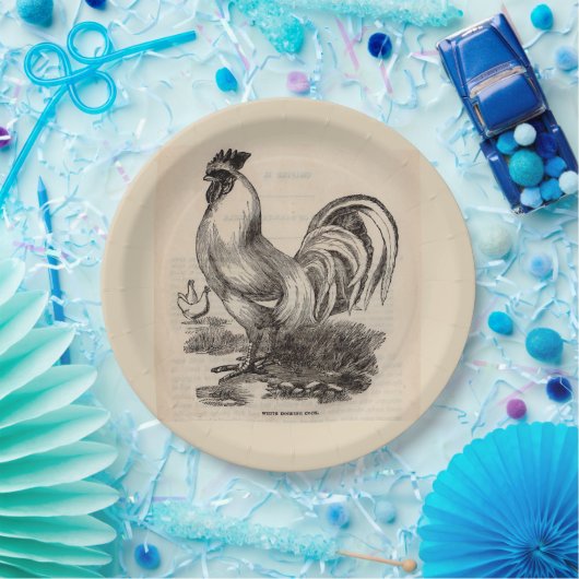 Weißes Dorking-Hahn aus dem 19. Jahrhundert Pappteller (Party)