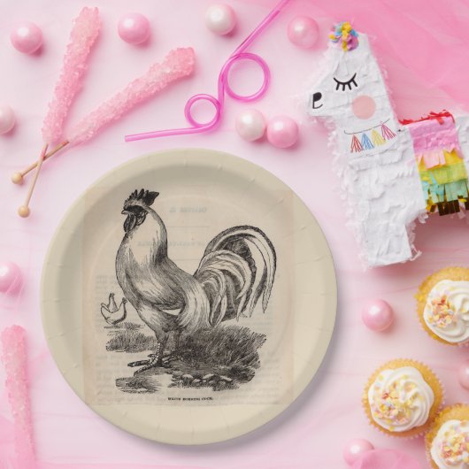 Weißes Dorking-Hahn aus dem 19. Jahrhundert Pappteller (Party)