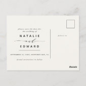 Weißes Drehbuch wir machen elegantes Hochzeitsfest Postkarte (Rückseite)