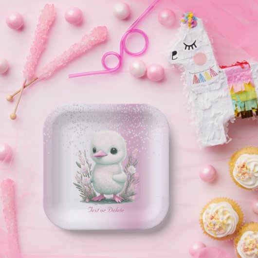 Weißes Duck Rosa Blumenpapier Platte Pappteller (Party)