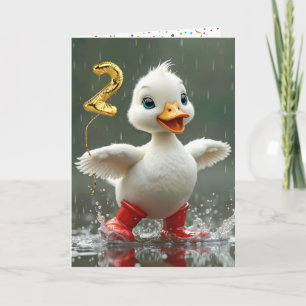 Weißes Duckeln am 2. Geburtstag in einer Regenpupp Karte