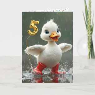 Weißes Duckeln am 5. Geburtstag in einer Regenpupp Karte